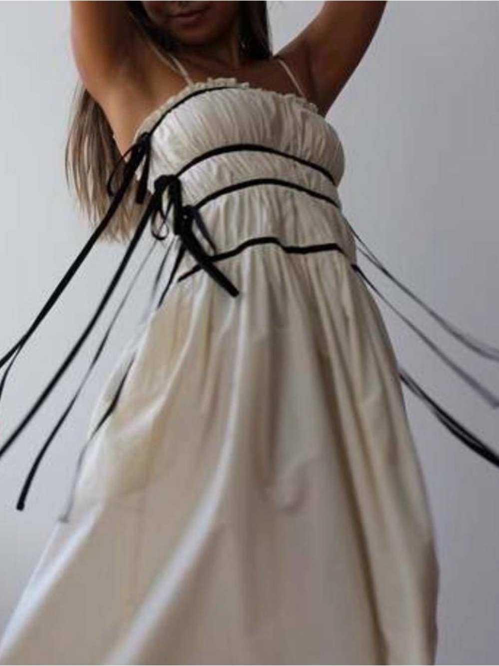 Ciao Lucia Elettra Ivory Maxi Sundress with Black Ribbon Detail